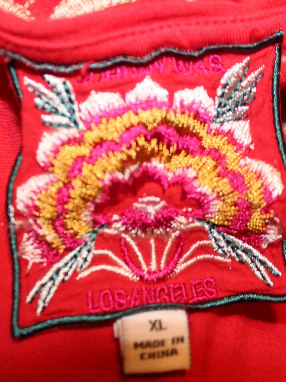 JOHNNY WAS Embroidered Rita Knot Tie Front Top Size XL Red Coral Boho Designer - Picture 10 of 13